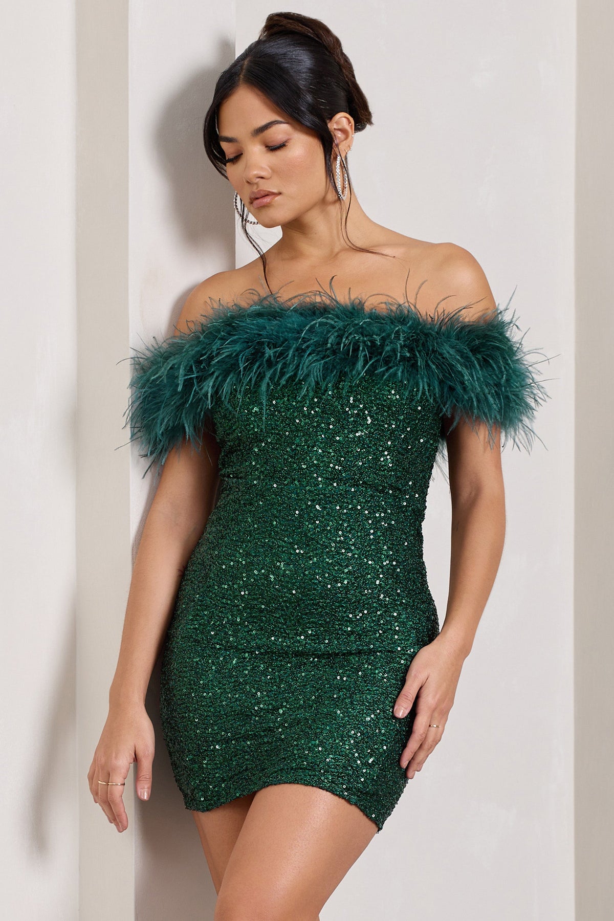 green feather dress
